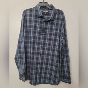 Mizzen and Main  Leeward Long Sleeve Dress Shirt Navy Smith Tartan